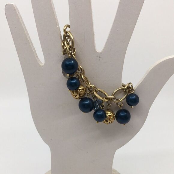 Brighton Bracelet Contempo Chic Gold & Navy Blue Faux Pearls Crystals - Picture 2 of 16